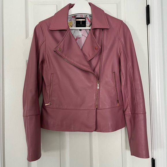 Ted Baker Jackets & Blazers - Ted Baker Lizia Leather Biker Jacket in mauve pink